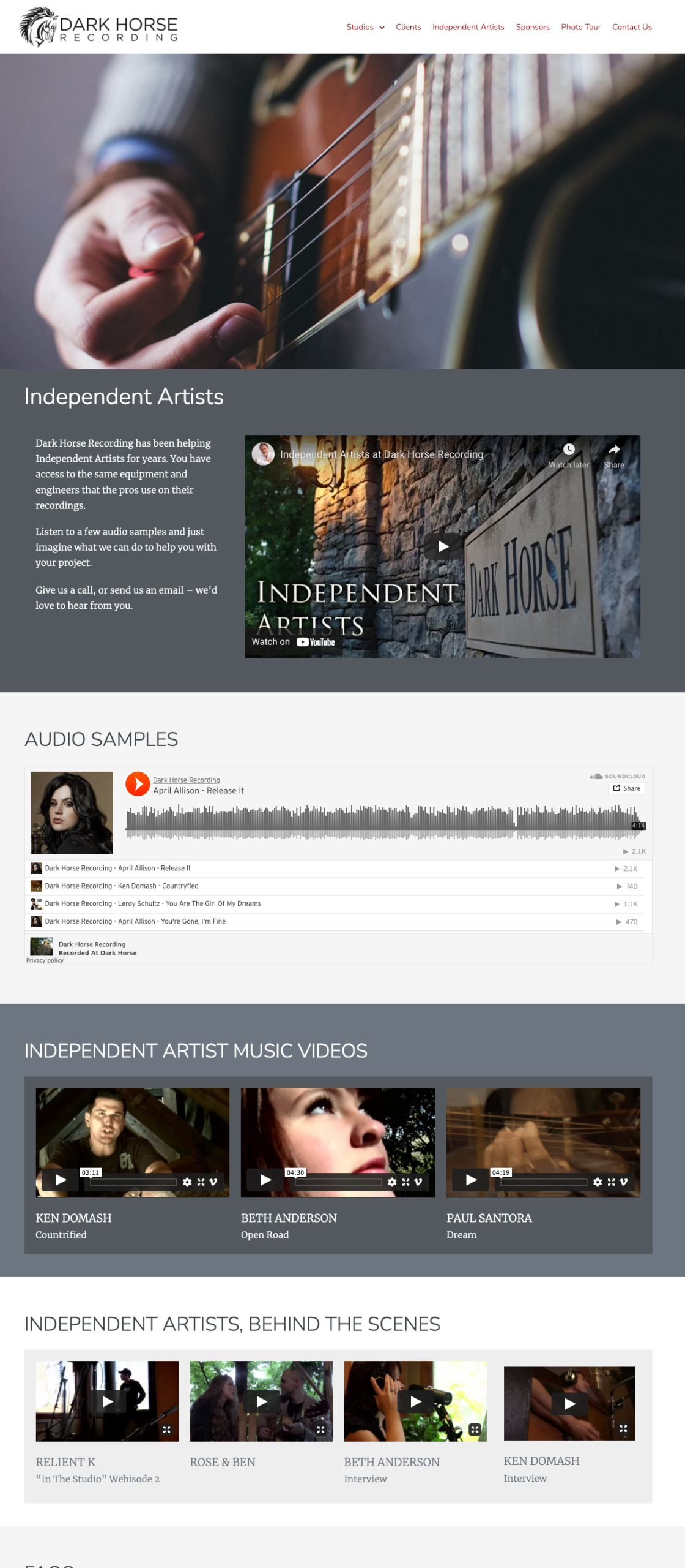 Dark Horse Recording Website Independent Artists