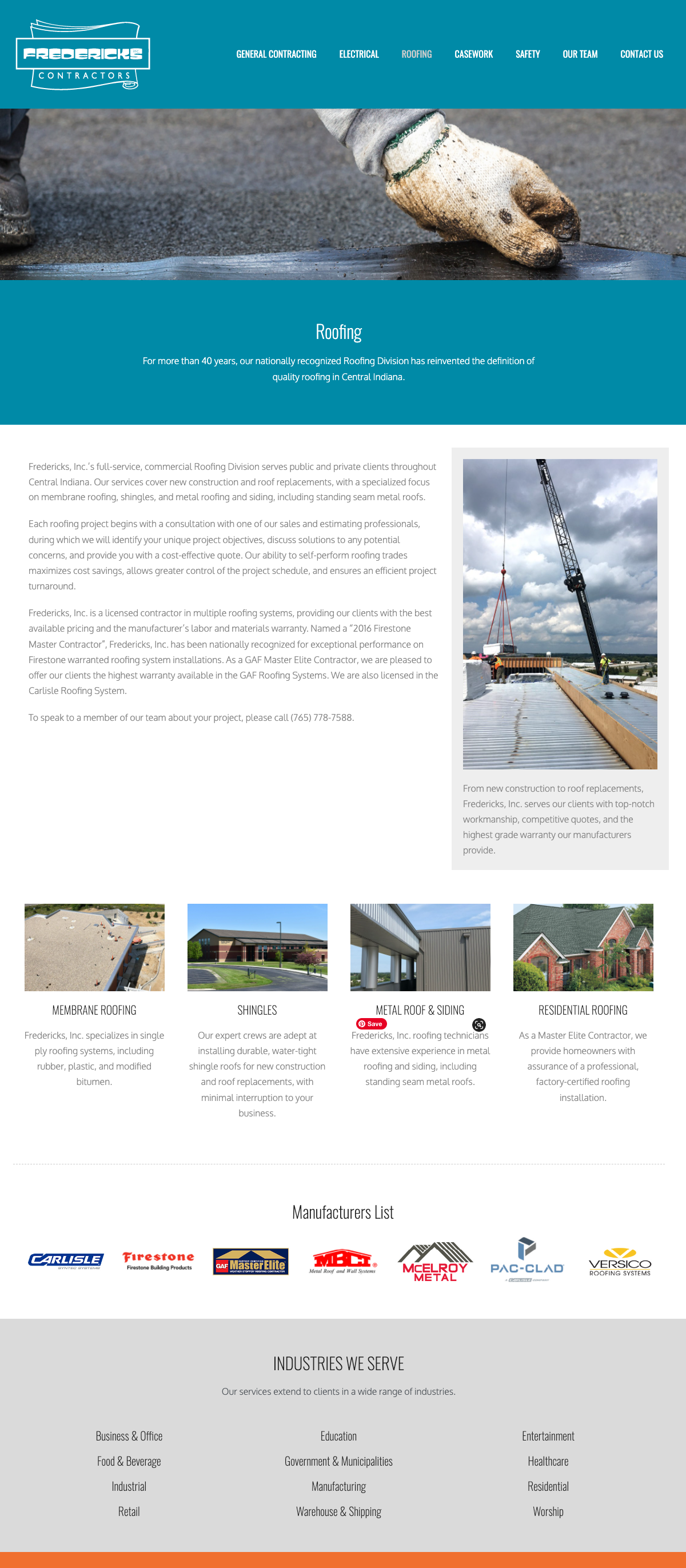 Fredericks Inc. Website Roofing