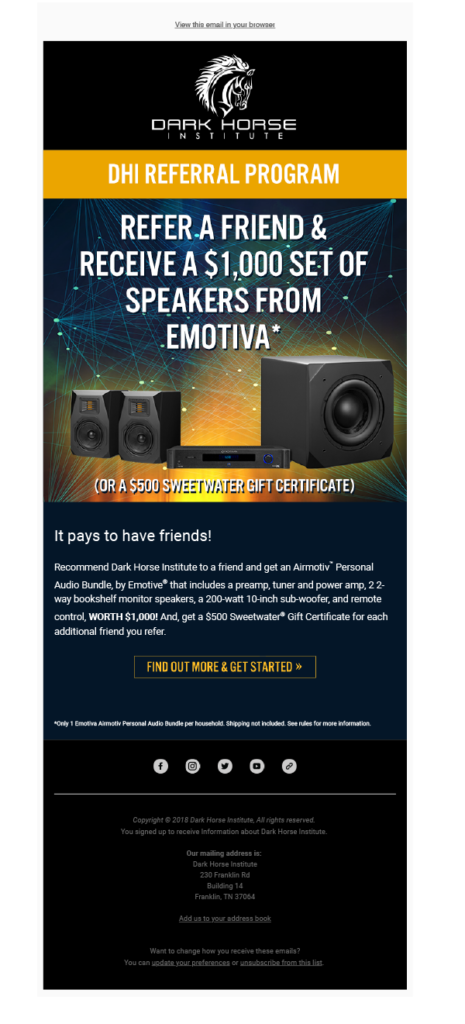 Dark Horse Institute Referral Program Email