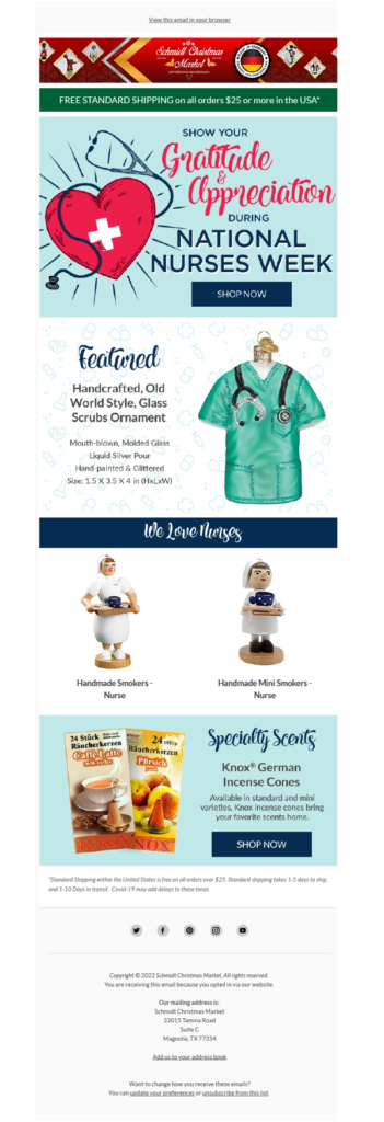 Schmidt Christmas Market National Nurses Week Email