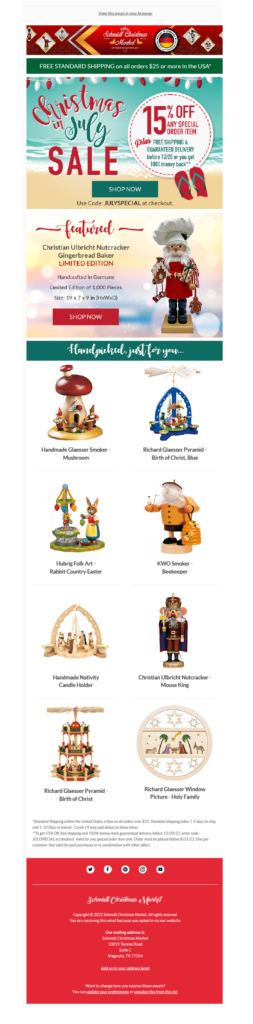 Schmidt Christmas Market Christmas in July Sale Email