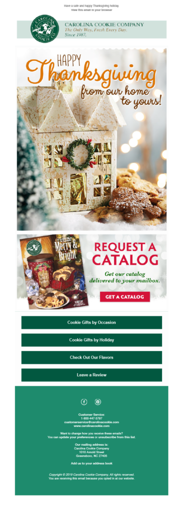 Carolina Cookie Company Happy Thanksgiving Email