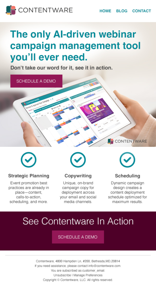 Contentware Schedule a Demo Email